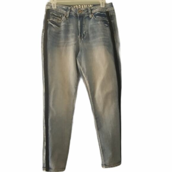 Hydraulic Denim - Hydraulic Skinny Jeans Light Wash Black Felt Side Strip Size 6 Y2K Tuxedo Stripe